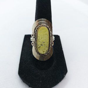 One Size Fits Most Handmade Peruvian Alpaca Silver Yellow Accent Adjustable Ring